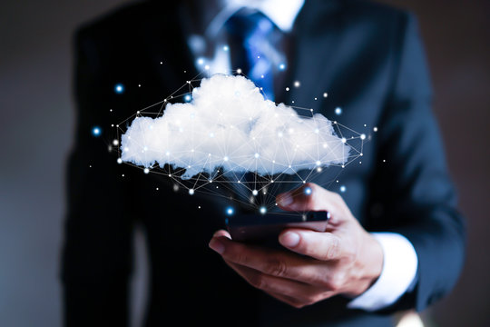 Cloud computing concept - connect to cloud. Businessman or information technologist.