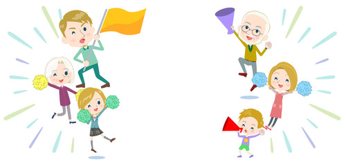 family three generations White_Support cheering