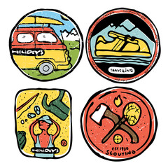 Traveling colored illustration, icons set