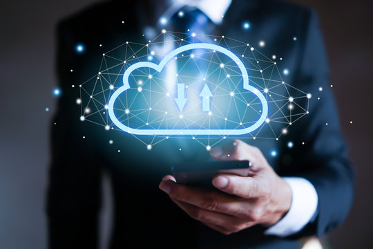 Cloud computing concept - connect to cloud. Businessman or information technologist.