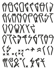 Mexican Style Graffiti Tag Freehand Vector Font with Uppercase Letters, Numbers & Signs