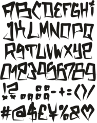 Zelfklevend Fotobehang Horror Graffiti Fat Cap Freehand Vector Font with Uppercase Letters, Numbers & Signs © Bakai