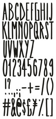 Extra Tall & Narrow Regular Freehand Vector Font with Uppercase Letters, Numbers & Signs