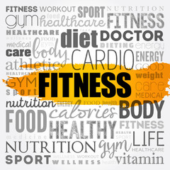 FITNESS word cloud collage, health concept background