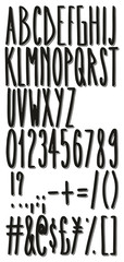 Extra Tall & Narrow Drop Shadow Freehand Vector Font with Uppercase Letters, Numbers & Signs