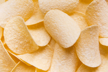 Golden Chips potato texture. Food Background of delicious chips