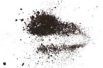 Dirt, soil pile isolated on white background, top view