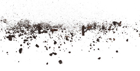 Dirt, soil pile isolated on white background, top view