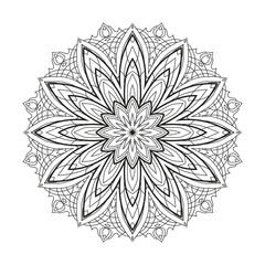 Flower monochrome geometrical vector mandala is isolated on a white background. Decorative element with east motives for design. Version of the page for coloring