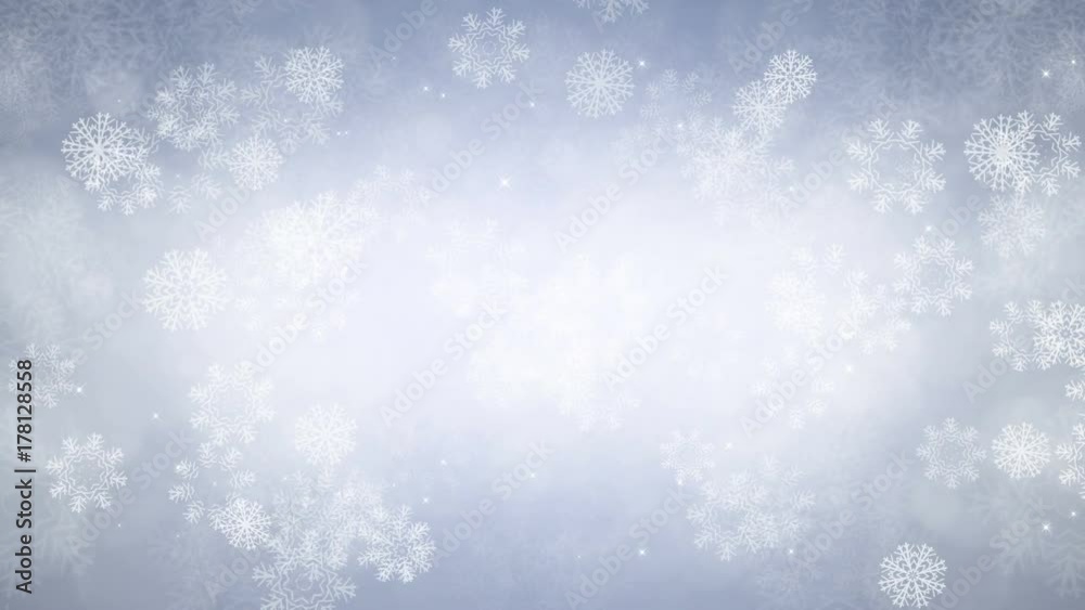 Wall mural new year background. snowflakes and sparkles are slowly flying. computer generated seamless loop abs