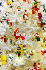 Merry christmas, xmas tree with decor closeup