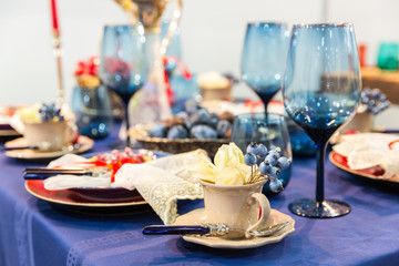Table decorated with food closeup, nobody