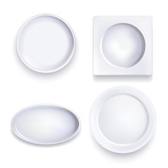 Realistic Detailed 3d Template Blank White Food Plates. Vector