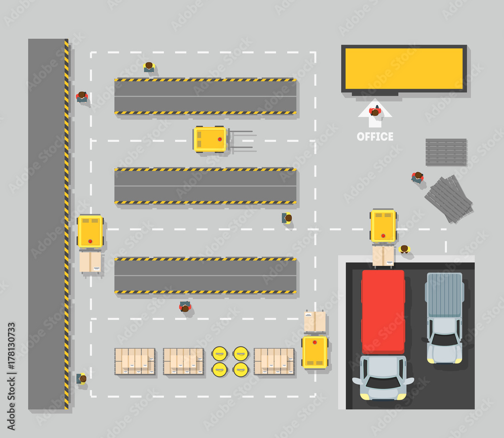 Sticker Warehouse Top View Scheme Map. Vector