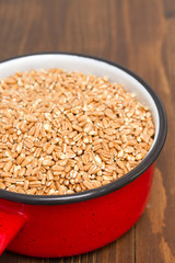 uncooked spelt in dish