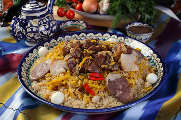 Traditional Oriental dish - plov in Samarkand