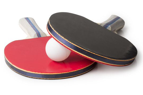 Red and Black Ping Pong Paddles  - Top facing camera