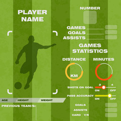 Football soccer player statistic vector illustration template on grass background