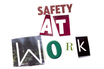 A word writing text showing concept of Safety At Work made of different magazine newspaper letter for Business concept on the white background with copy space