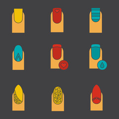 Manicure glyph color icon set