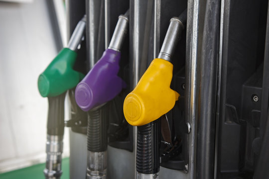 Pistols on the gas station close-up.