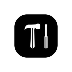 Screwdriver and hammer square icon vector