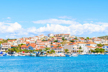 Fototapeta na wymiar View of colorful houses in Rogoznica town, Dalmatia, Croatia