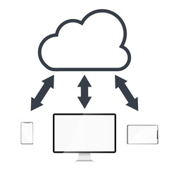 cloud computing with computer smartphone and tablet flat icon for apps and websites - stockage dans le nuage pour sites web et applications