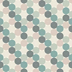 Foto op Plexiglas Naadloos patroon met eenvoudige geometrische vormen. Herhaalde cirkels behang. Abstracte achtergrond met ronde vortexen © funkyplayer