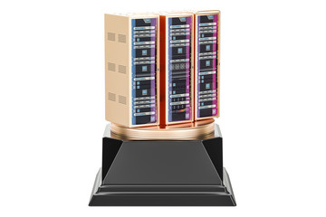 Best hosting provider award, golden server concept. 3D rendering