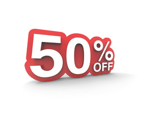 Sale tag number for 50% discount promotion. 3D illustration