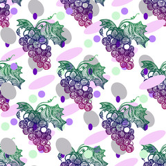 Seamless pattern with grape on a white background. Vector illustration and swatch for fabric or wrapping.