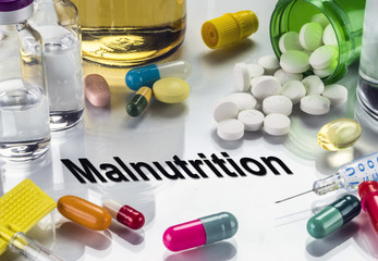 Malnutrition, medicines as concept of ordinary treatment, conceptual image