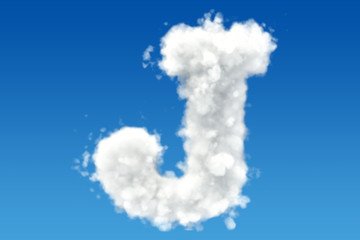 Letter J, alphabet from clouds in the sky. 3D rendering