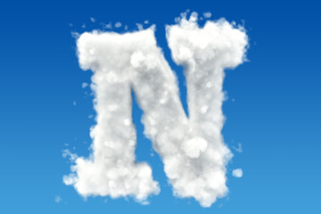 Letter N, alphabet from clouds in the sky. 3D rendering