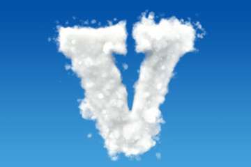 Fototapeta na wymiar Letter V, alphabet from clouds in the sky. 3D rendering