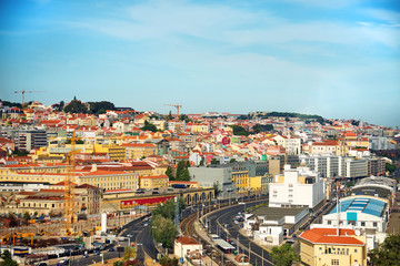 Fototapeta na wymiar Aerial panorama of Lisbon old city.