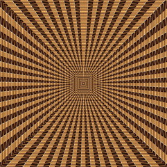 Geometric Woven Brown Tunnel Abstract Background. Computer-generated arrangement of multiple interwoven lines into a three-dimensional brown geometric abstract of a long hallway or tunnel.