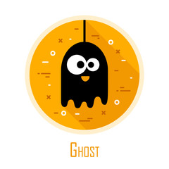 Icon with ghost in a coloured circle. Thin line flat design. Vector Halloween card.