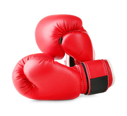 Pair of red boxing gloves, isolated on white