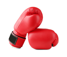 Pair of red boxing gloves, isolated on white