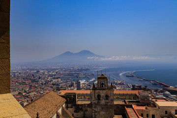 Naples, Italy, View of the City and Mount Vesuvius from Castel Sant'Elmo