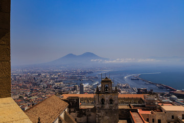 Obraz premium Naples, Italy, View of the City and Mount Vesuvius from Castel Sant'Elmo