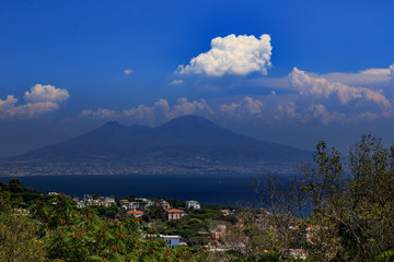 Naples, Italy, view of Mount Vesuvius from Parco Virgiliano