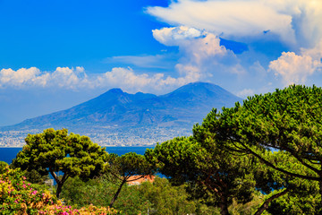 Naples, Italy, view of Mount Vesuvius from Parco Virgiliano