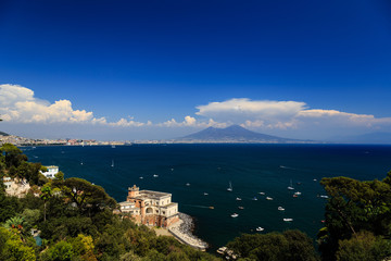 Naples, Italy, view of the Mount Vesuvius and the bay from Posillipo