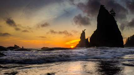 Sea Stacks and Sea During Sunset