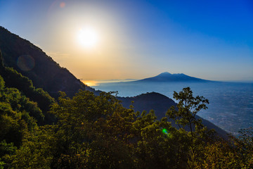 View of Mount Vesuvius from regional park of the Lattari Mountains, Italy
