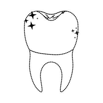 tooth with dental crown and root in black dotted silhouette