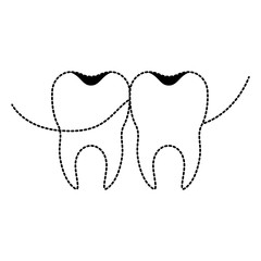 teeth with dental floss between them in black dotted silhouette